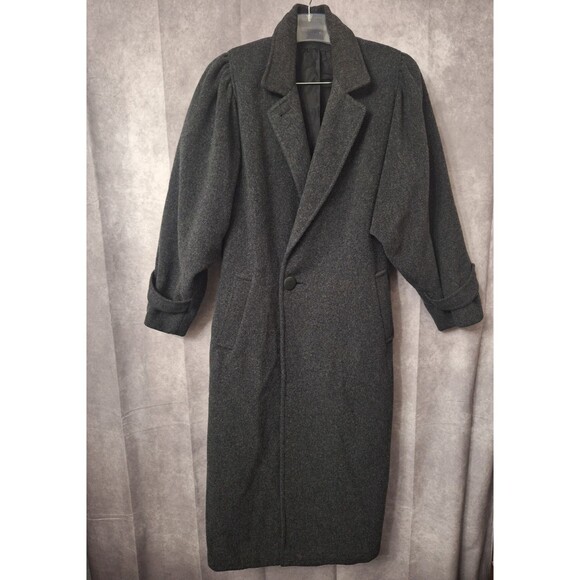 Vintage Braetan Wool Blend Long Coat Womens Sz 11/12 Gray One Button Made In USA - Picture 1 of 16